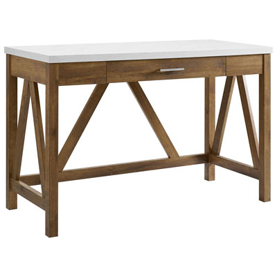 Image of Rustic Country Computer Desk with Drawer - Brown/White