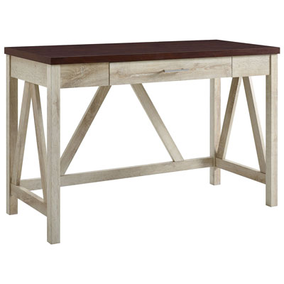 Image of Rustic Country Computer Desk with Drawer - White Wood/Brown
