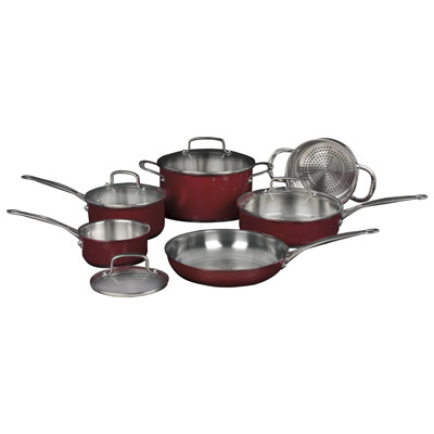 Image of Cuisinart 10-Piece Stainless Steel Cookware Set - Stainless Steel/Red