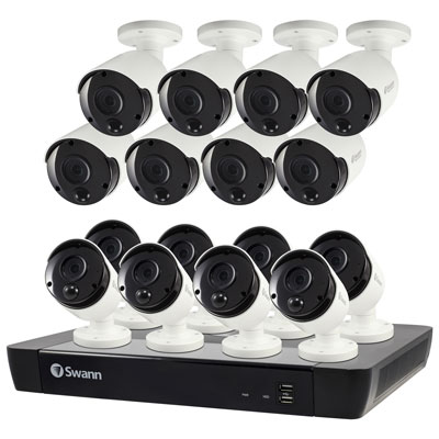 Swann Wired 16-CH 2TB NVR Security System with 16 Bullet 4K Cameras - White/Black Good home security