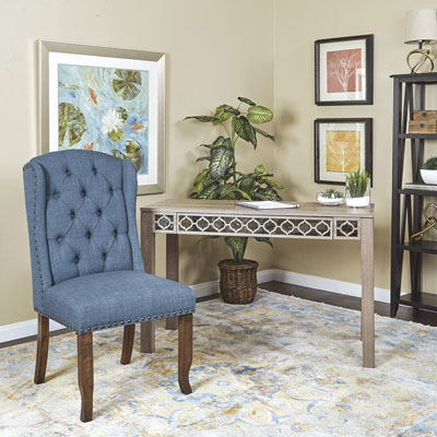 Image of Jessica Traditional Fabric Wingback Dining Chair - Navy