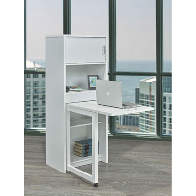 "Brassex 60"" 2-Shelf Bookcase with Fold-Down Desk - White"