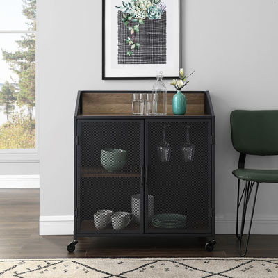 Image of Winmoor Home Transitional Mobile Bar Cabinet - Rustic Oak
