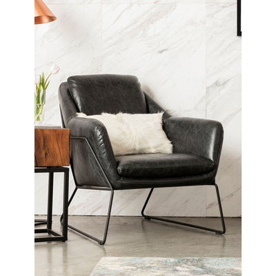 Image of Greer Club Leather Accent Chair - Black