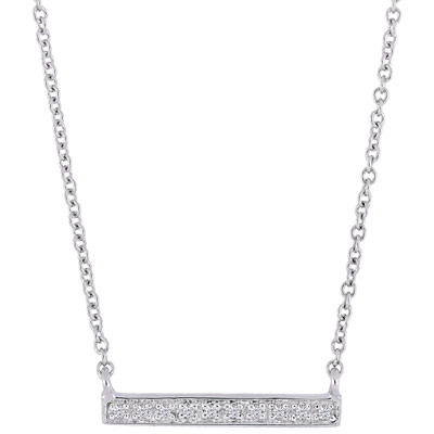 Image of 13   10K White Gold Bar Necklace with 0.03ctw Round Diamonds