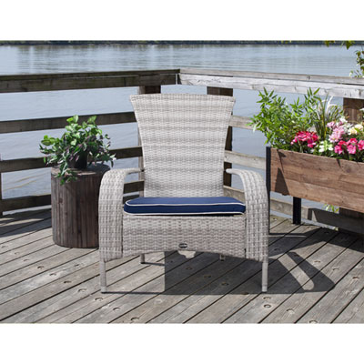 Image of Lakeside Resin Wicker Adirondack Patio Chair with Cushion - Grey/Navy Blue - Only at Best Buy