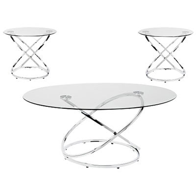 Image of Brassex Modern 3-Piece Coffee Table Set - Chrome/Glass