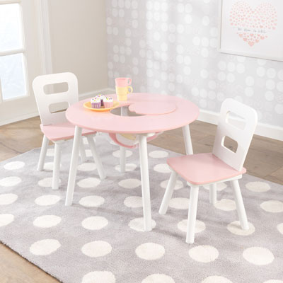 Image of KidKraft Round Storage Table and Chair Set - Pink/White