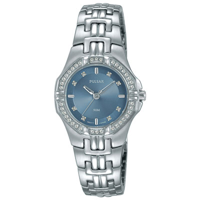 Image of Pulsar 27mm Women's Fashion Watch with Swarovski Crystals - Silver/Blue