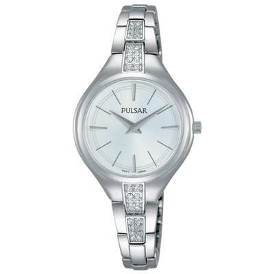 Image of Pulsar 28mm Women's Fashion Watch with Swarovski Crystals - Silver/White