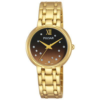 Pulsar 29mm Women's Fashion Watch with Swarovski Crystals - Gold/Brown