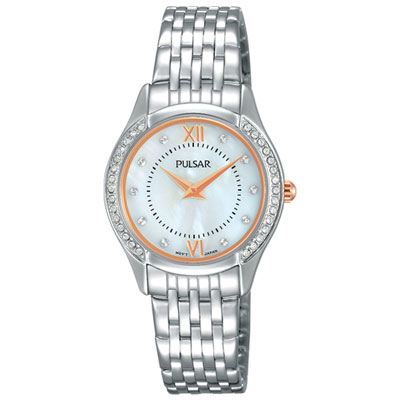 Image of Pulsar 28mm Women's Fashion Watch with Swarovski Crystals - Silver/Mother of Pearl