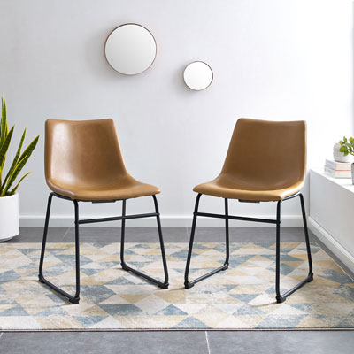 Winmoor Home Transitional Faux Leather Dining Chair - Set of 2 - Brown