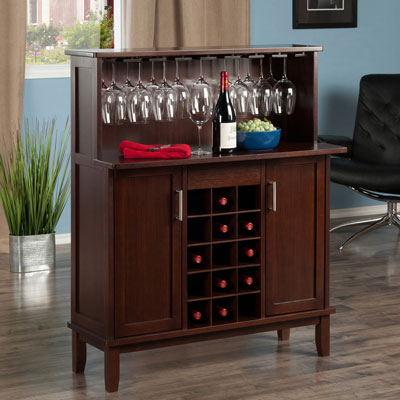 Image of Beynac Transitional 15-Bottle Bar Cabinet - Cappuccino