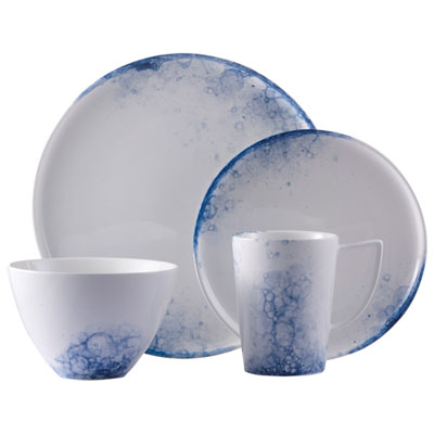 Image of Brilliant 16-Piece Porcelain Dinnerware Set - Lexa White/Blue