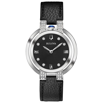 Image of Bulova Rubaiyat Quartz Watch 35mm Women's Watch - Silver-Tone Case, Black Leather Strap & Black Dial