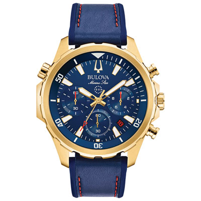 Image of Bulova Marine Star Quartz Watch 43mm Men's Watch - Gold-Tone Case, Blue Silicone Strap & Blue Dial