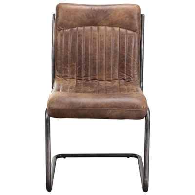 Image of Ansel Rustic Country Genuine Leather Dining Chair - Brown