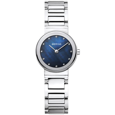 Bering Classic 26mm Women's Dress Watch with Swarovski Crystals - Silver/Blue Mother of Pearl