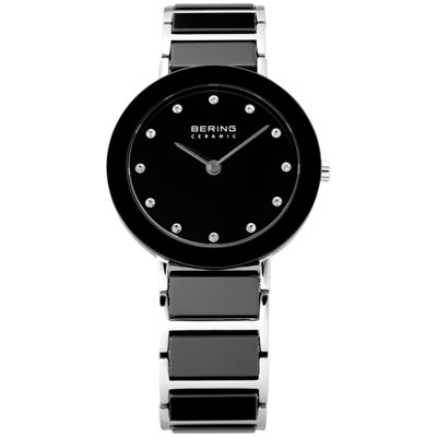 Image of Bering Ceramic 29mm Women's Casual Watch with Swarovski Crystals - Black/Silver