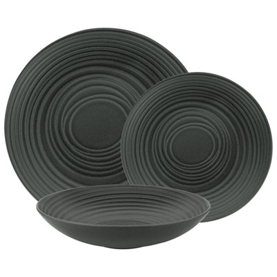 Image of Brilliant Black Grain Stoneware 12-Piece Dinnerware Set - Black