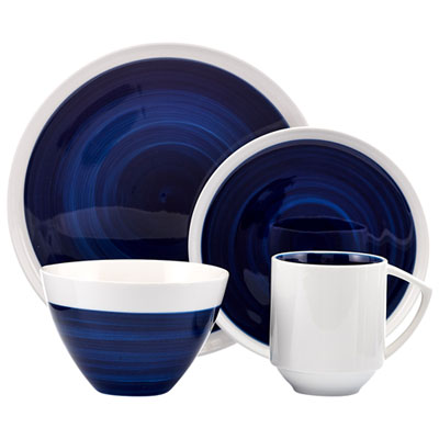 Image of Brilliant Midnight Glory 16-Piece Porcelain Dinnerware Set - Blue