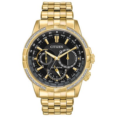 Image of Citizen Calendrier Eco-Drive Watch 44mm Men's Watch - Gold-Tone Case, Bracelet & Black Dial