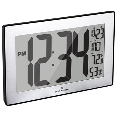 Image of Marathon Atomic Digital Rectangular Wall Clock - Black/Silver