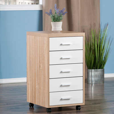 Kenner 5-Drawer Mobile Vertical Storage Cabinet - Reclaimed Wood/White