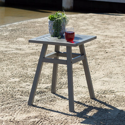 Image of Winmoor Home Transitional Outdoor Side Table - Chevron/Grey Wash