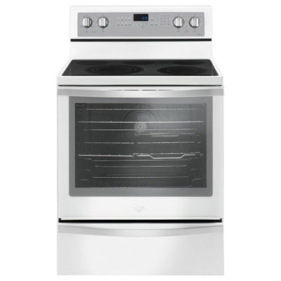 "Whirlpool 30"" Freestand Smooth Top Elec Range (YWFE745H0FH) - White - Open Box - Scratch & Dent"
