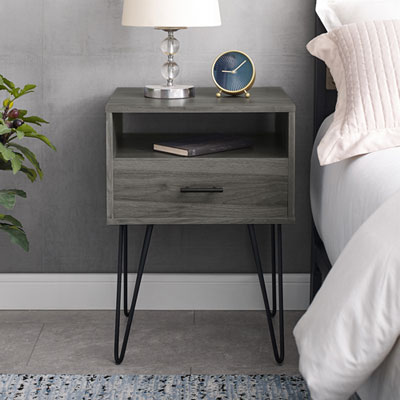 Winmoor Home Modern 1 Drawer Nightstand - Grey I really like the wood color, looks very modern and goes well with all of my room decor