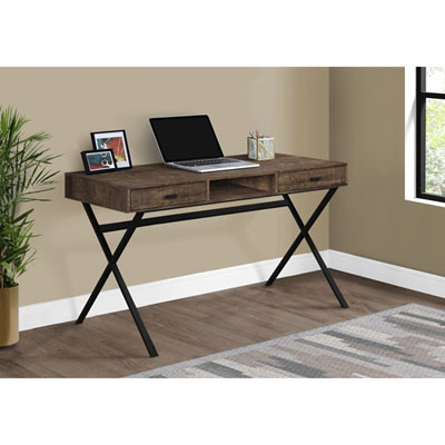 Image of Monarch Computer Desk with Drawers & Shelf - Brown/Black