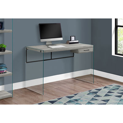Monarch Computer Desk with Drawer- Grey/Glass