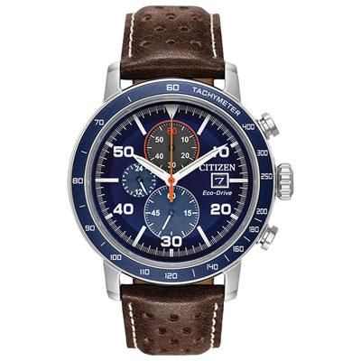 Image of Citizen Brycen Eco-Drive Watch 44mm Men's Watch - Two-Tone Case, Brown Leather Strap & Blue Dial