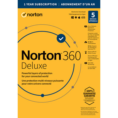 Image of Norton 360 Deluxe (PC/Mac) - 5 Devices - 50GB Cloud Backup - 1-Year Subscription