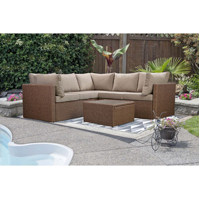 Image of Veranda 3-Piece Patio Sectional - Brown Wicker/Taupe Cushions