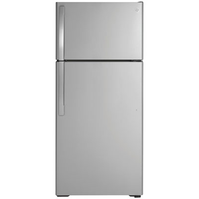 GE 28" 16.6 Cu. Ft. Top Freezer Refrigerator (GTE17GSNRSS) - Stainless Steel This is the best fridge we can fit into our kitchen