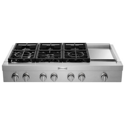 Image of Kitchenaid Commercial Style 48   Gas Cooktop (KCGC558JSS) - Stainless Steel