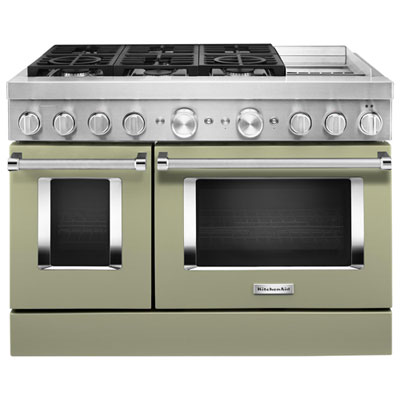 KitchenAid 48" 6.3 Cu. Ft. True Convection Double Oven 6-Burner Dual Fuel Range (KFDC558JAV) -Avocado Fantastic double oven gas and electric combo