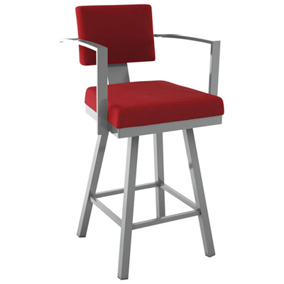 Akers Modern Counter Height Barstool - Red/Glossy Grey