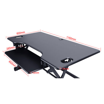 Rocelco DADR-46 Standing Desk Riser with Keyboard Tray - Black