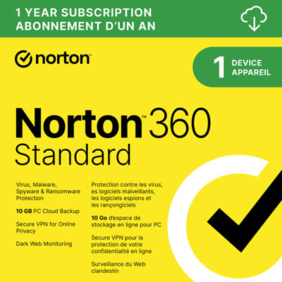 Norton 360 Standard (PC/Mac) - 1 Device - 10GB Cloud Backip - 1-Year Subscription - Digital Download Internet Security