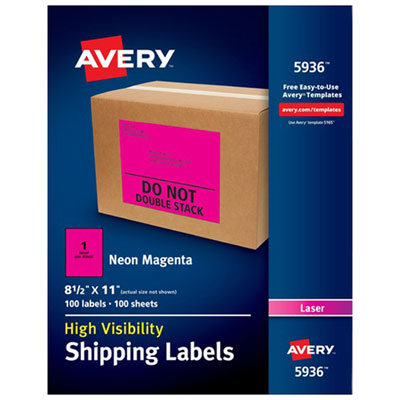 Étiquettes D'expédition Haute Visibilité D'avery (05936) - Magenta Fluorescent - 500 Étiquettes