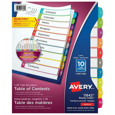 Avery Ready Index Customizable Table of Contents Dividers (11842) - 10 Tabs