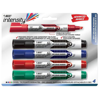 BIC Intensity Advanced Chisel Tip Gel Dry Erase Whiteboard Markers - 4 Pack