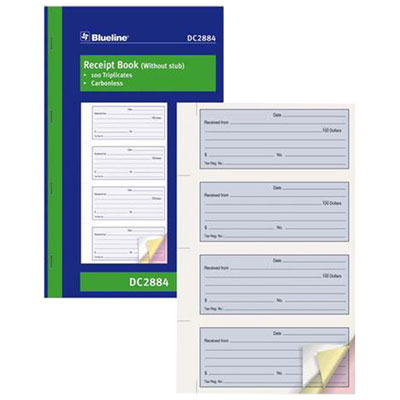 Blueline 6 3/4" x 11" Receipt Forms Book - 100 Sheet(s) - Blue Cover - 1 Each