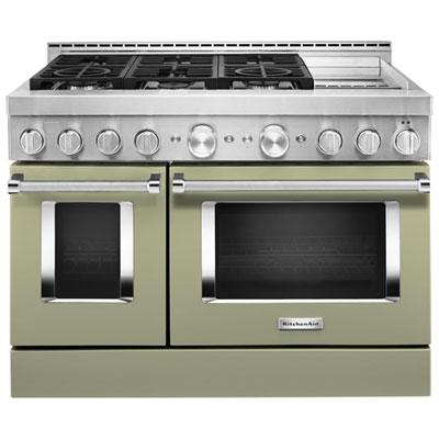 KitchenAid 48" 6.3 Cu. Ft. Double Oven 6-Burner Freestanding Gas Range (KFGC558JAV) - Avocado double ovens