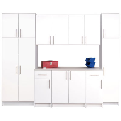 Image of Elite 9-Piece Transitional Wall/Base/Stackable/Storage Cabinet Set - White