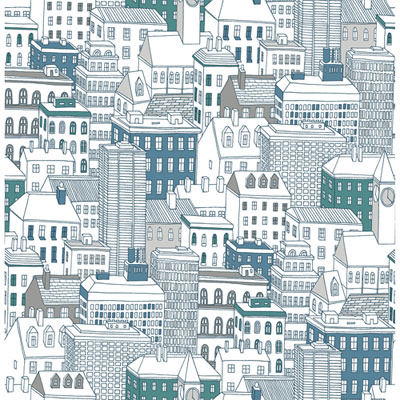 Image of Brewster West City Wallpaper - Teal